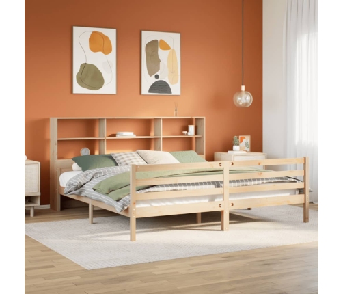 Cama con estantería sin colchón madera maciza de pino 200x200cm