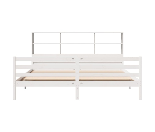 Cama con estantería sin colchón madera maciza blanca 200x200 cm