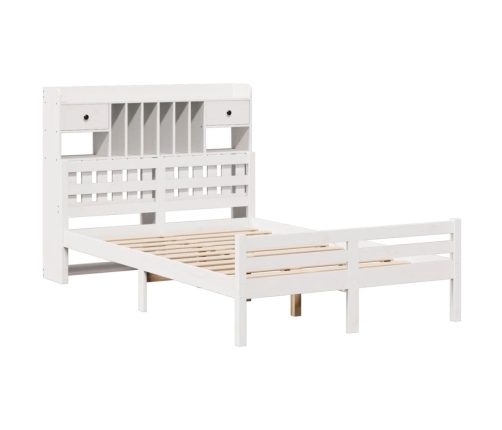 Cama con estantería sin colchón madera maciza blanca 120x190 cm