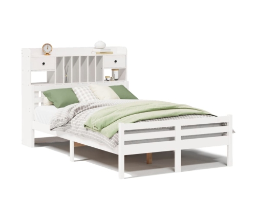 Cama con estantería sin colchón madera maciza blanca 135x190 cm