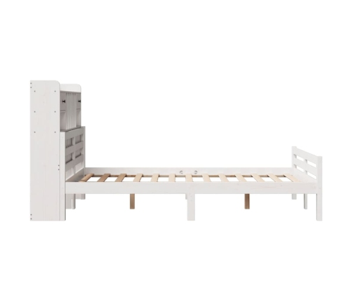 Cama con estantería sin colchón madera maciza blanca 135x190 cm