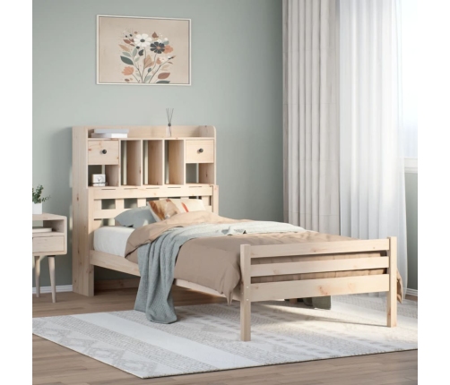 Cama con estantería sin colchón madera maciza de pino 90x200 cm