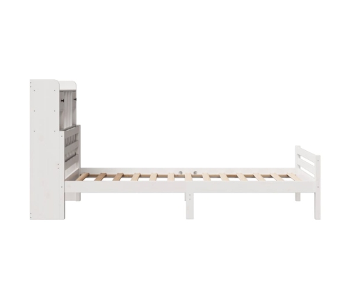 Cama con estantería sin colchón madera maciza blanca 100x200 cm