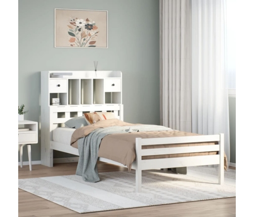 Cama con estantería sin colchón madera maciza blanca 100x200 cm