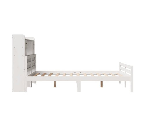 Cama con estantería sin colchón madera maciza blanca 150x200 cm