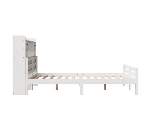 Cama con estantería sin colchón madera maciza blanca 160x200 cm