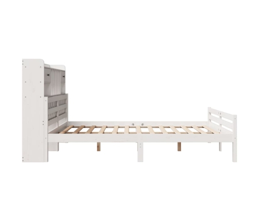 Cama con estantería sin colchón madera maciza blanca 180x200 cm