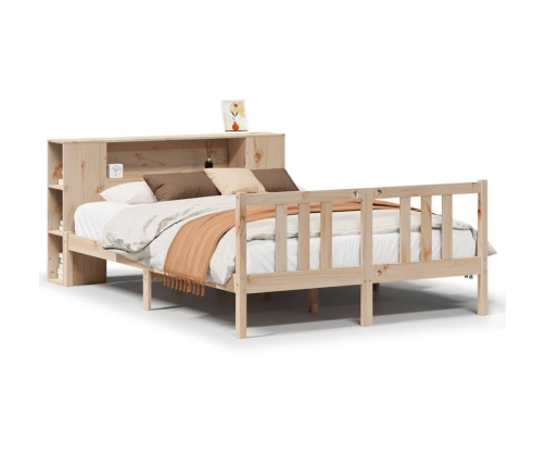 Cama con estantería sin colchón madera maciza de pino 140x190cm