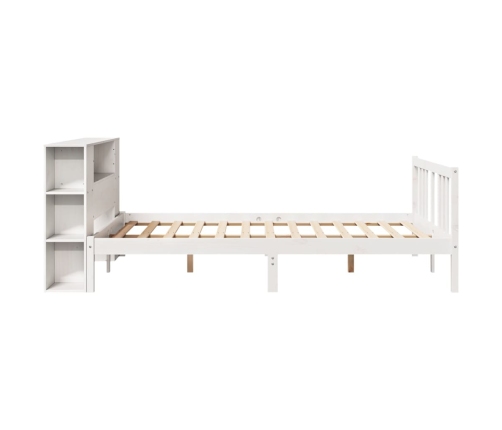 Cama con estantería sin colchón madera maciza blanca 140x200 cm