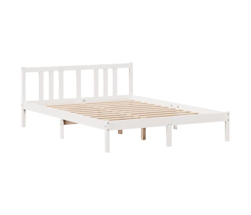 Cama con estantería sin colchón madera maciza blanca 140x200 cm