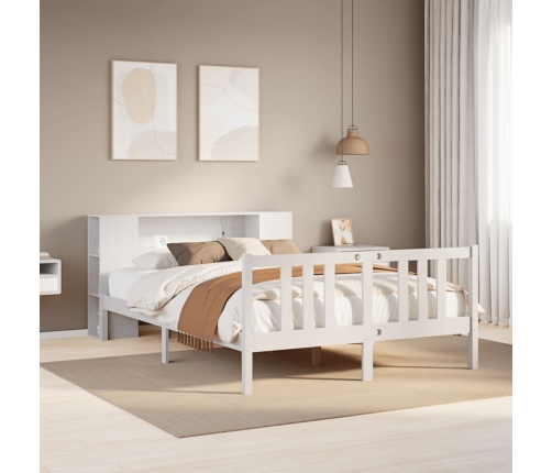 Cama con estantería sin colchón madera maciza blanca 140x200 cm