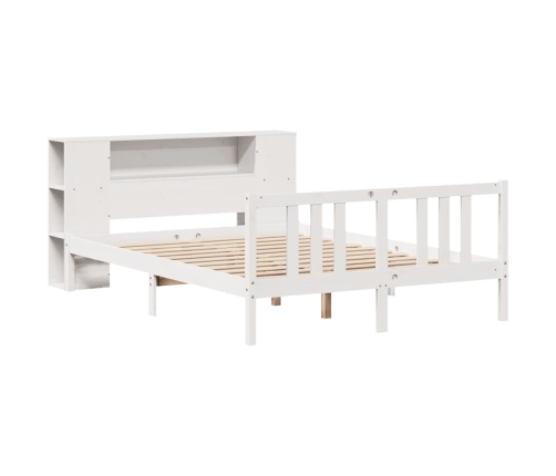 Cama con estantería sin colchón madera maciza blanca 150x200 cm