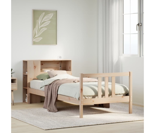 Cama con estantería sin colchón madera maciza de pino 75x190 cm