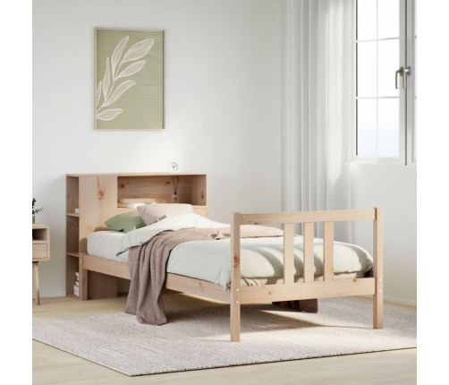 Cama con estantería sin colchón madera maciza de pino 90x190 cm