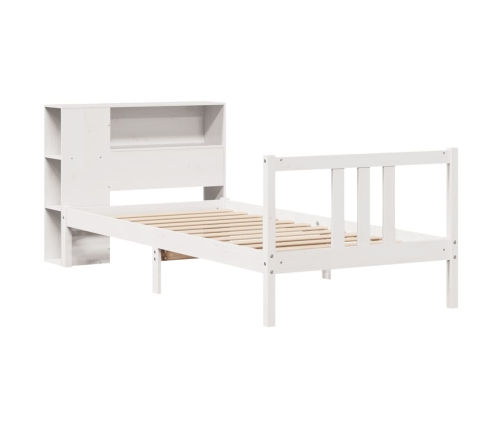 Cama con estantería sin colchón madera maciza blanco 90x200 cm