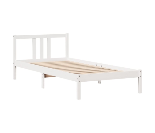 Cama con estantería sin colchón madera maciza blanco 90x200 cm