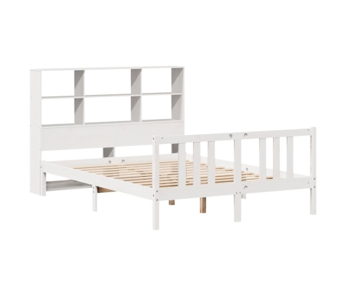 Cama con estantería sin colchón madera maciza blanca 140x190 cm