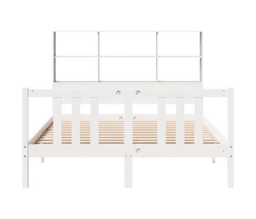 Cama con estantería sin colchón madera maciza blanca 140x190 cm