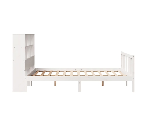 Cama con estantería sin colchón madera maciza blanca 140x190 cm