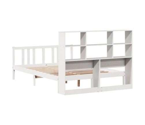 Cama con estantería sin colchón madera maciza blanca 140x190 cm