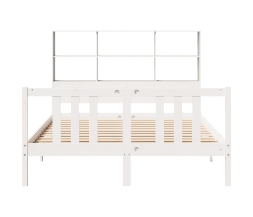 Cama con estantería sin colchón madera maciza blanca 140x200 cm