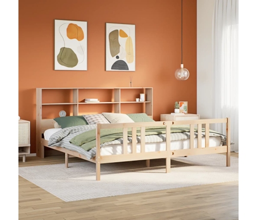 Cama con estantería sin colchón madera maciza de pino 180x200cm