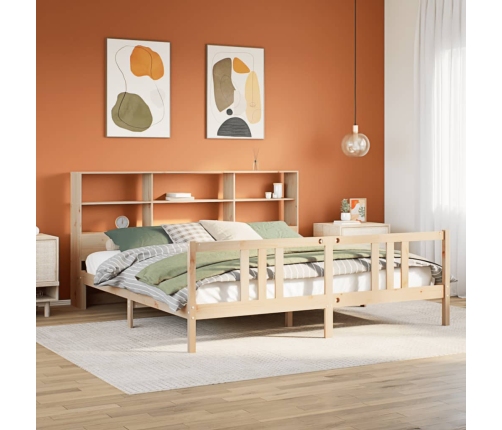 Cama con estantería sin colchón madera maciza de pino 200x200cm