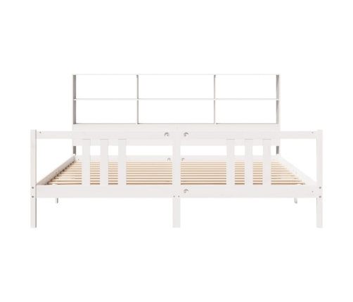 Cama con estantería sin colchón madera maciza blanca 200x200 cm