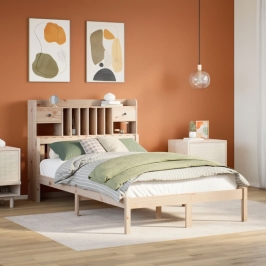 Cama con estantería sin colchón madera maciza de pino 135x190cm