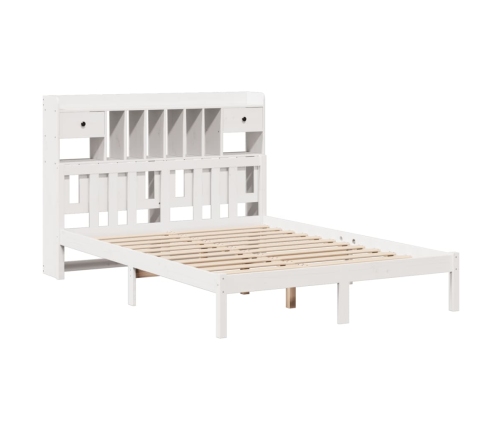 Cama con estantería sin colchón madera maciza blanca 140x190 cm