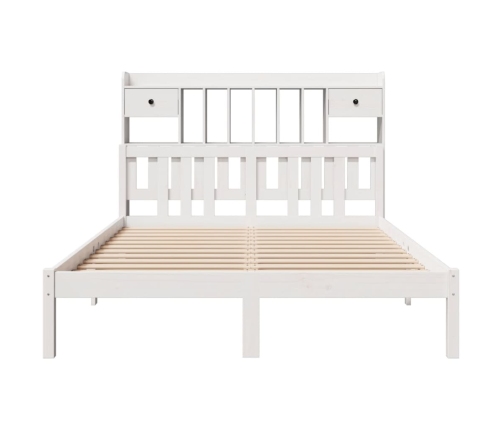 Cama con estantería sin colchón madera maciza blanca 140x190 cm