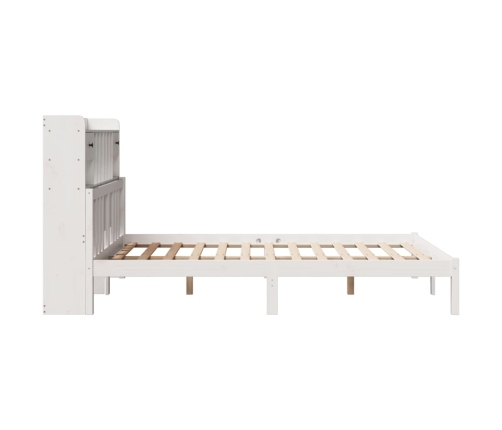 Cama con estantería sin colchón madera maciza blanca 140x190 cm