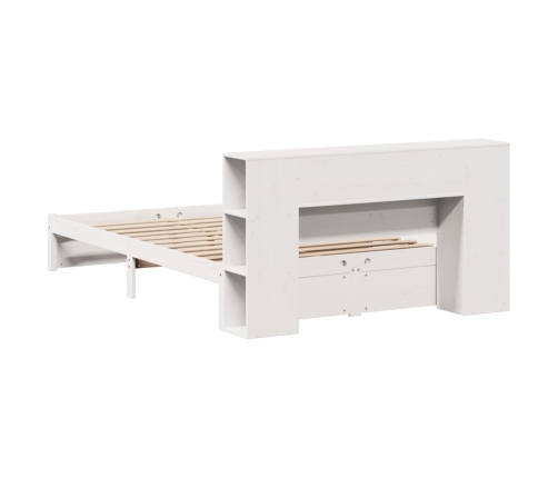 Cama con estantería sin colchón madera maciza blanca 120x190 cm