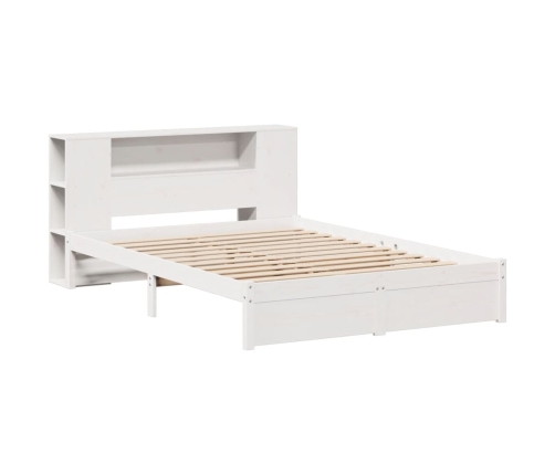 Cama con estantería sin colchón madera maciza blanca 140x190 cm