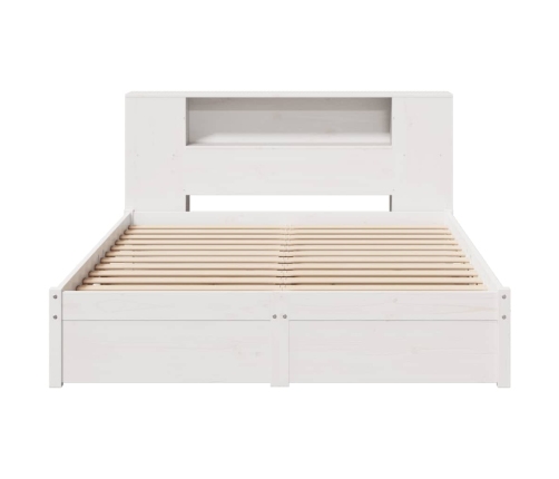 Cama con estantería sin colchón madera maciza blanca 140x190 cm