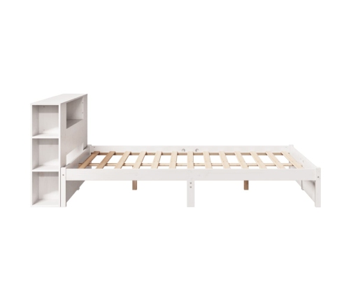 Cama con estantería sin colchón madera maciza blanca 140x190 cm