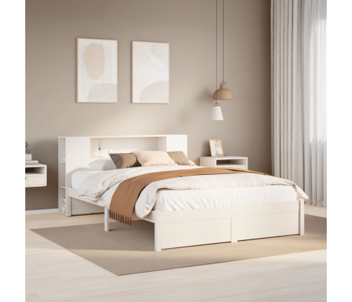 Cama con estantería sin colchón madera maciza blanca 140x190 cm