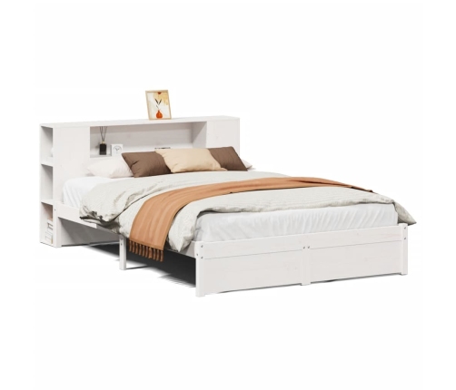 Cama con estantería sin colchón madera maciza blanca 120x200 cm