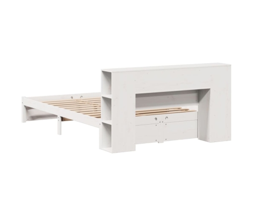 Cama con estantería sin colchón madera maciza blanca 120x200 cm