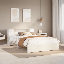 Cama con estantería sin colchón madera maciza blanca 120x200 cm