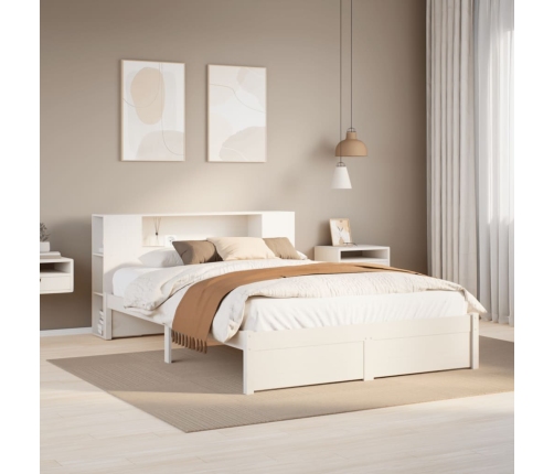 Cama con estantería sin colchón madera maciza blanca 120x200 cm