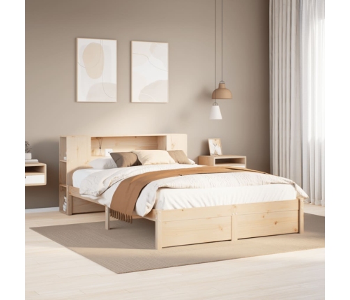 Cama con estantería sin colchón madera maciza de pino 150x200cm