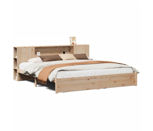 Cama con estantería sin colchón madera maciza de pino 180x200cm