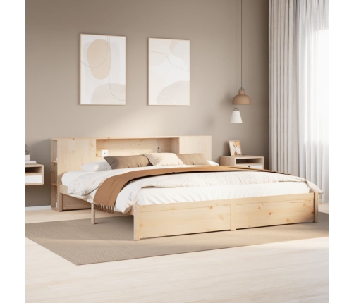 Cama con estantería sin colchón madera maciza de pino 200x200cm