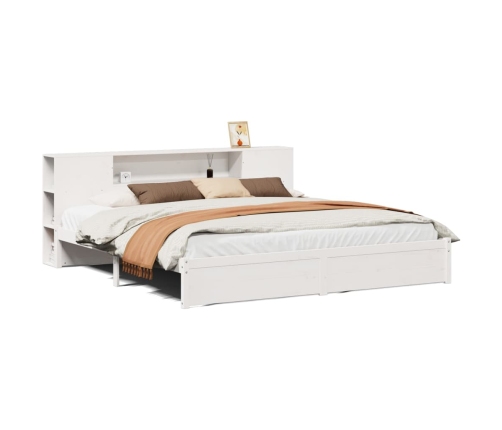 Cama con estantería sin colchón madera maciza blanca 200x200 cm