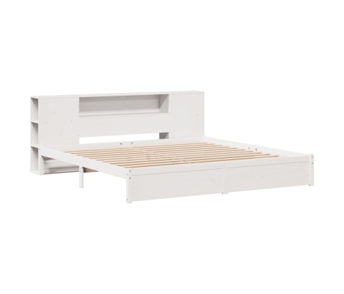 Cama con estantería sin colchón madera maciza blanca 200x200 cm