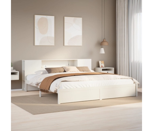 Cama con estantería sin colchón madera maciza blanca 200x200 cm