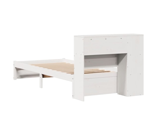 Cama con estantería sin colchón madera maciza blanca 75x190 cm