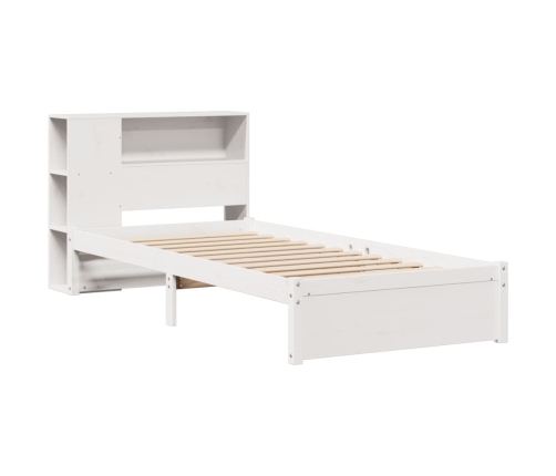 Cama con estantería sin colchón madera maciza blanco 90x200 cm