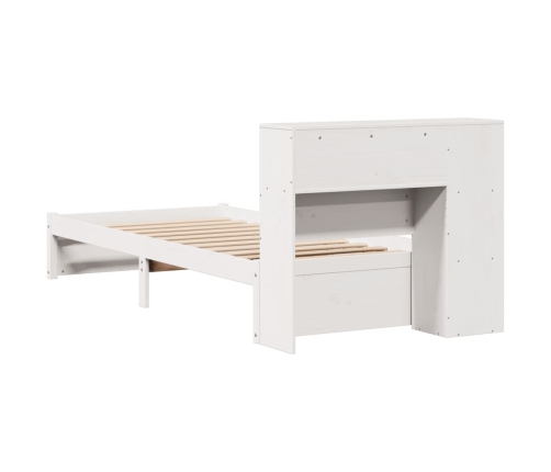 Cama con estantería sin colchón madera maciza blanco 90x200 cm